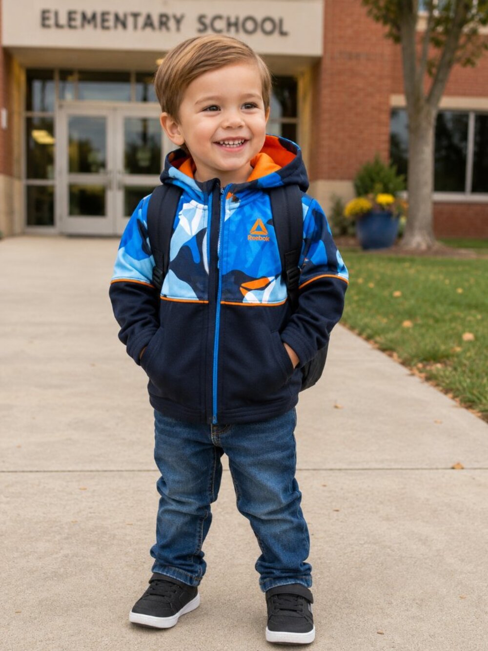 Reebok Toddler Boys 4T Zip Up Hoodie Jacket Blue Orange Camo Athletic Sports